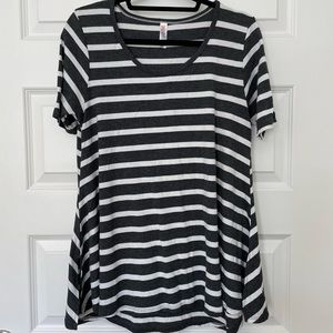 LuLaRoe Perfect T, gray with white stripes, size Small